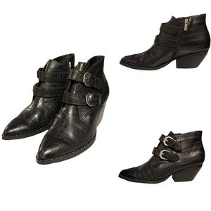 TREASURE & Bond Harper Embossed Black Croco Buckle Bootie 10 Pointy toe Boot